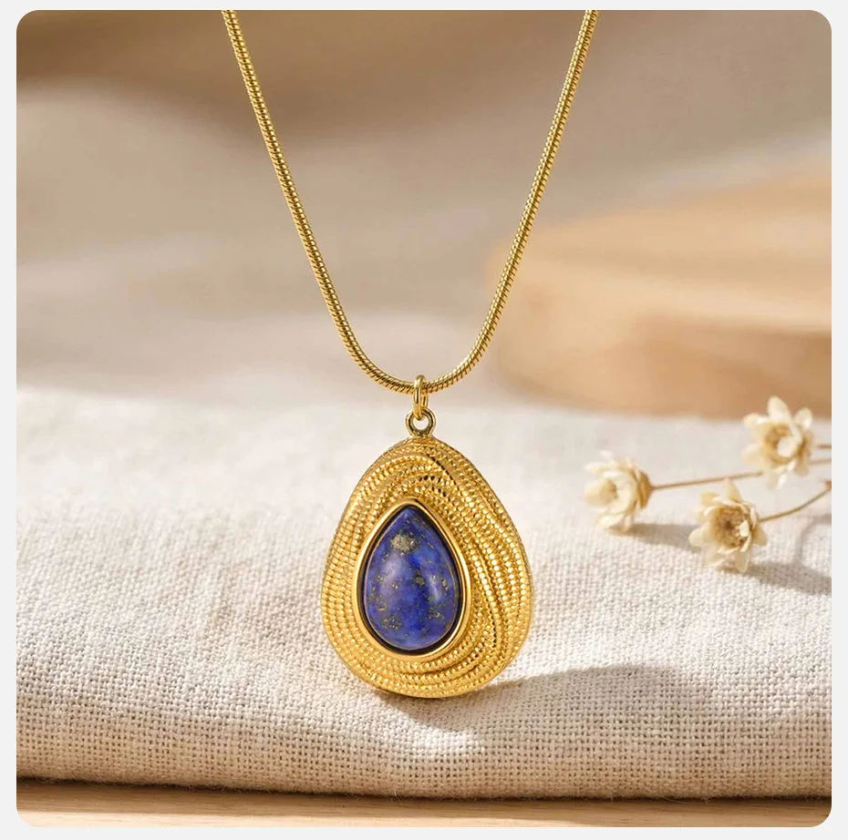 Vnox Vintage geometrische Tigerauge-Anhänger-Halskette für Damen, minimalistischer goldfarbener Edelstahl-Anhänger mit Schlangenkette, Schmuck – Detail 6