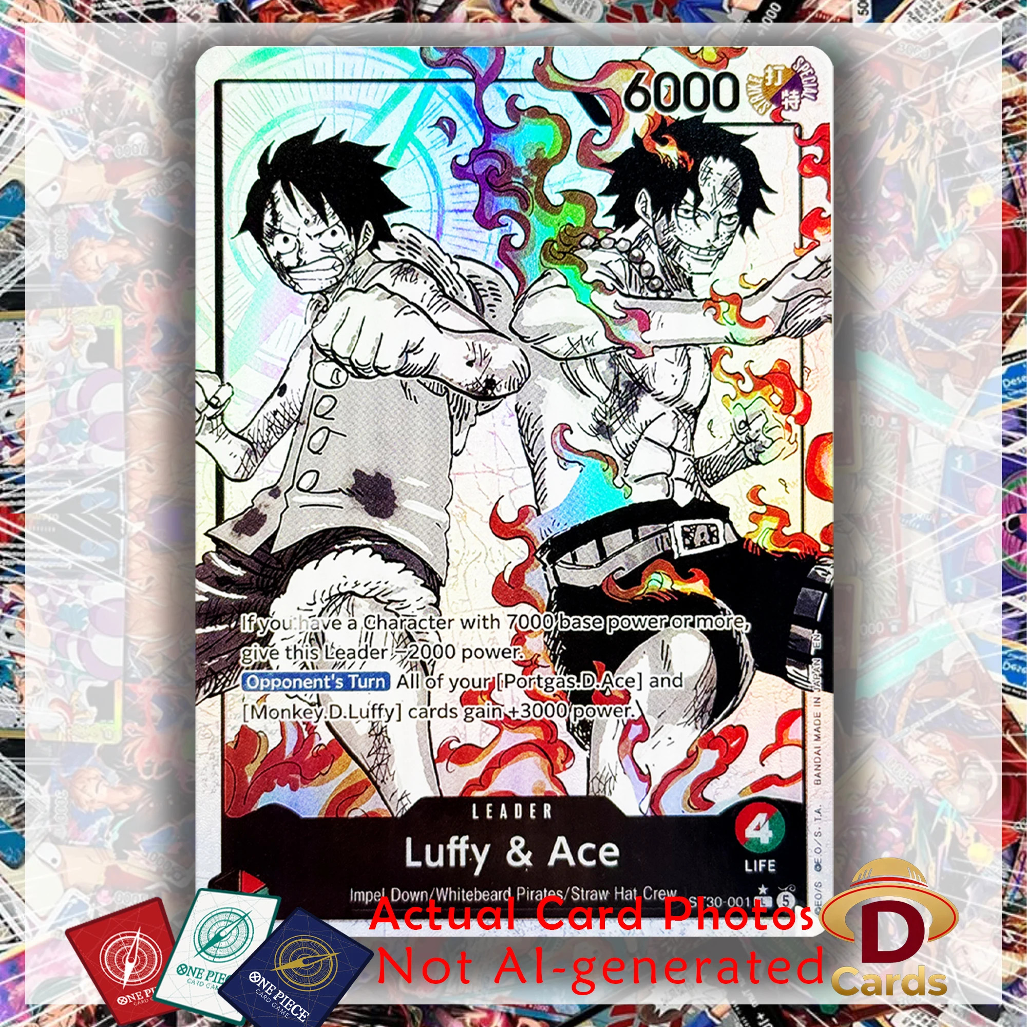One Piece Card Luffy & Ace (Parallel) - Starter Deck EX: Luffy & Ace ST-30 Collectible Anime Game Replica Cards Etched Textures view 2