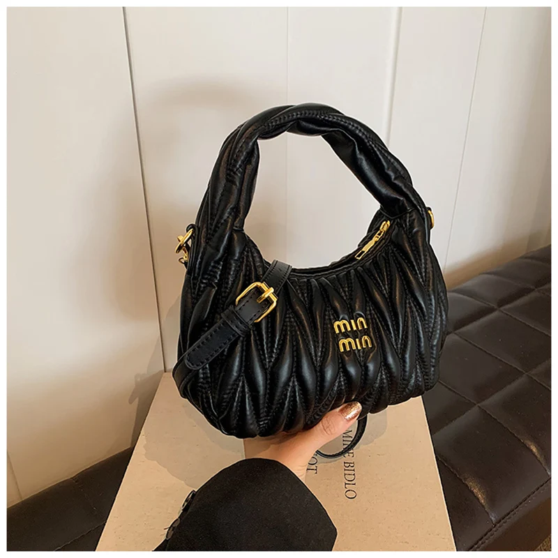 Pleated Cloud Ladies Handbags High Quality PU Shopping Shoulder Bags for Women Removable Shoulder Strap Crossbody Bag Small Bags