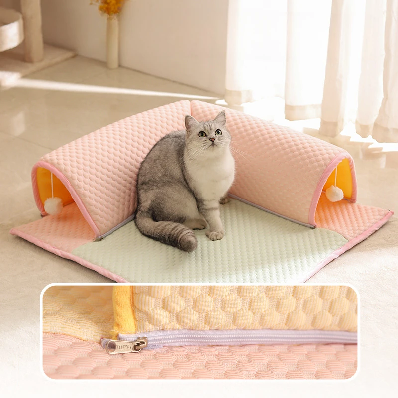 50x50cmSummer Pet Ice Cushion Cat Tunnel Toy Closed Cat Nest Dog Nest Heat Relieving Comfortable Soft and Breathable Mat Pet Bed