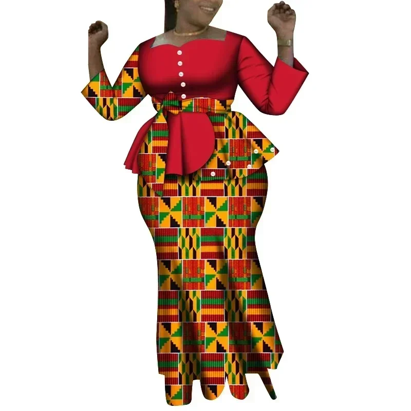 African Women Clothes Tops and Maxi Skirt Sets for Women Dashiki 2 Piece Skirt Sets Party Wedding Clothing WY6635