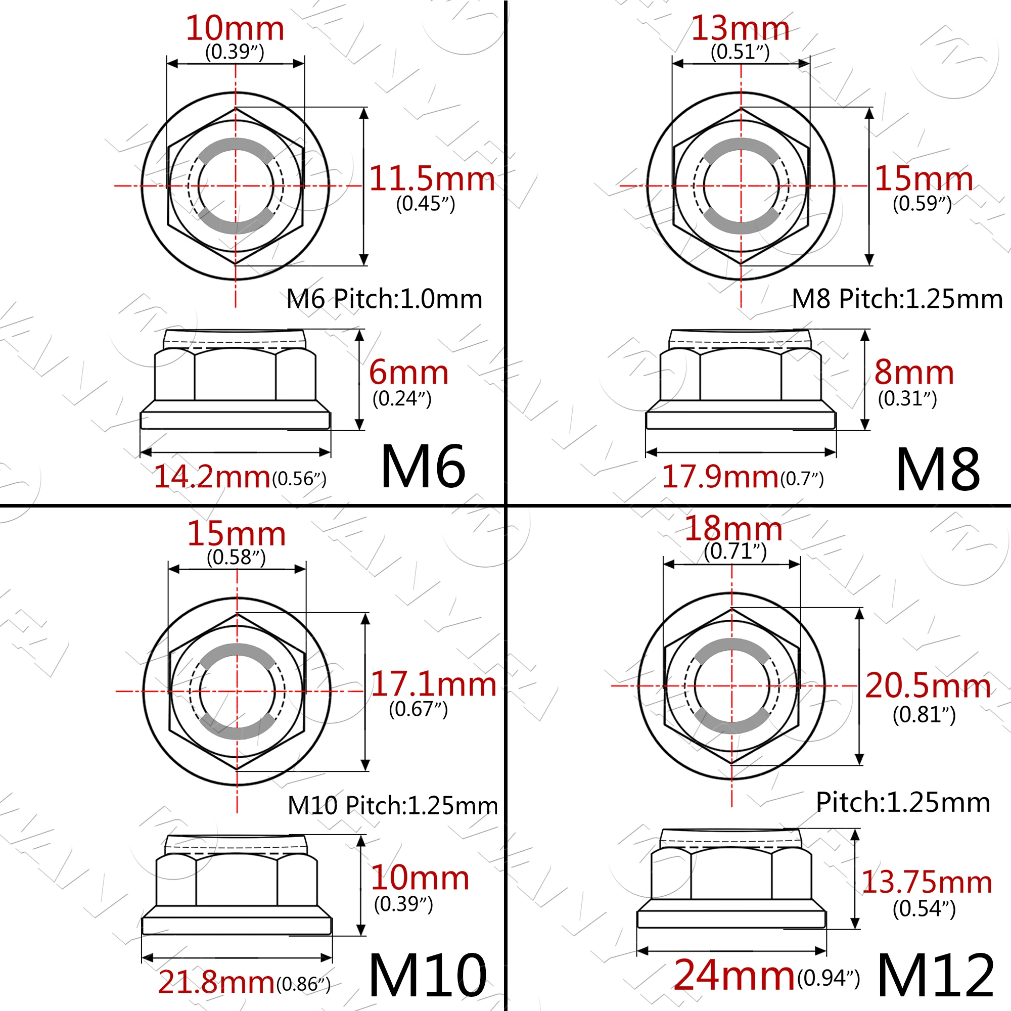 Wanyifa Titanium Nut M6/M8/M10/M12 Lock Nut Locking Flange for Bicycle Motorcycle