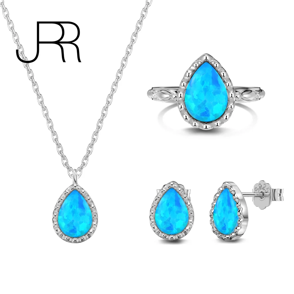 

JRR New Arrival 925 Sterling Silver Fashion Waterdrop Pendant Necklace Opal Blue stone Lucky Women Fine Jewelry Girl's Gift