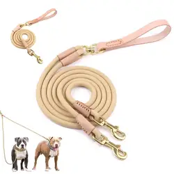 Leather Dog Leash Double Coupler 1 Way 2 Ways Dog Leashes Durable Pet Walking Leads Rope For Dogs Pitbull French Bulldog Pug