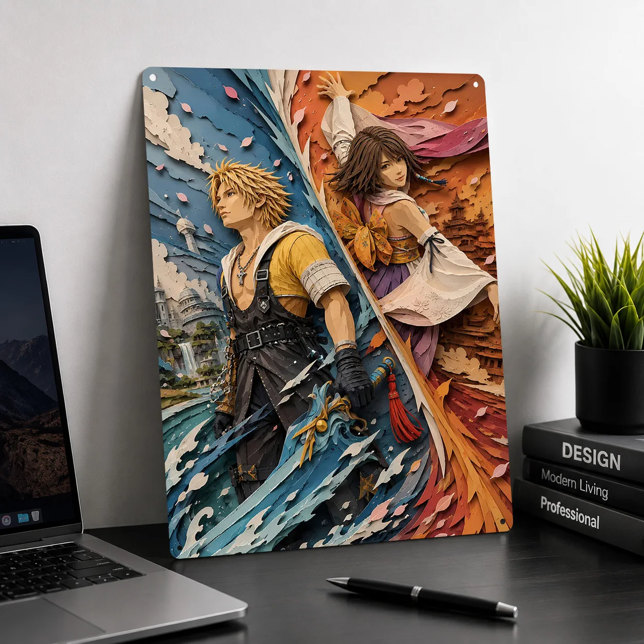 Final Fantasy X Characters Personalized 3D Textured Metal Poster Wall Art Vintage Tin Signs for Bedroom Decorations House Home