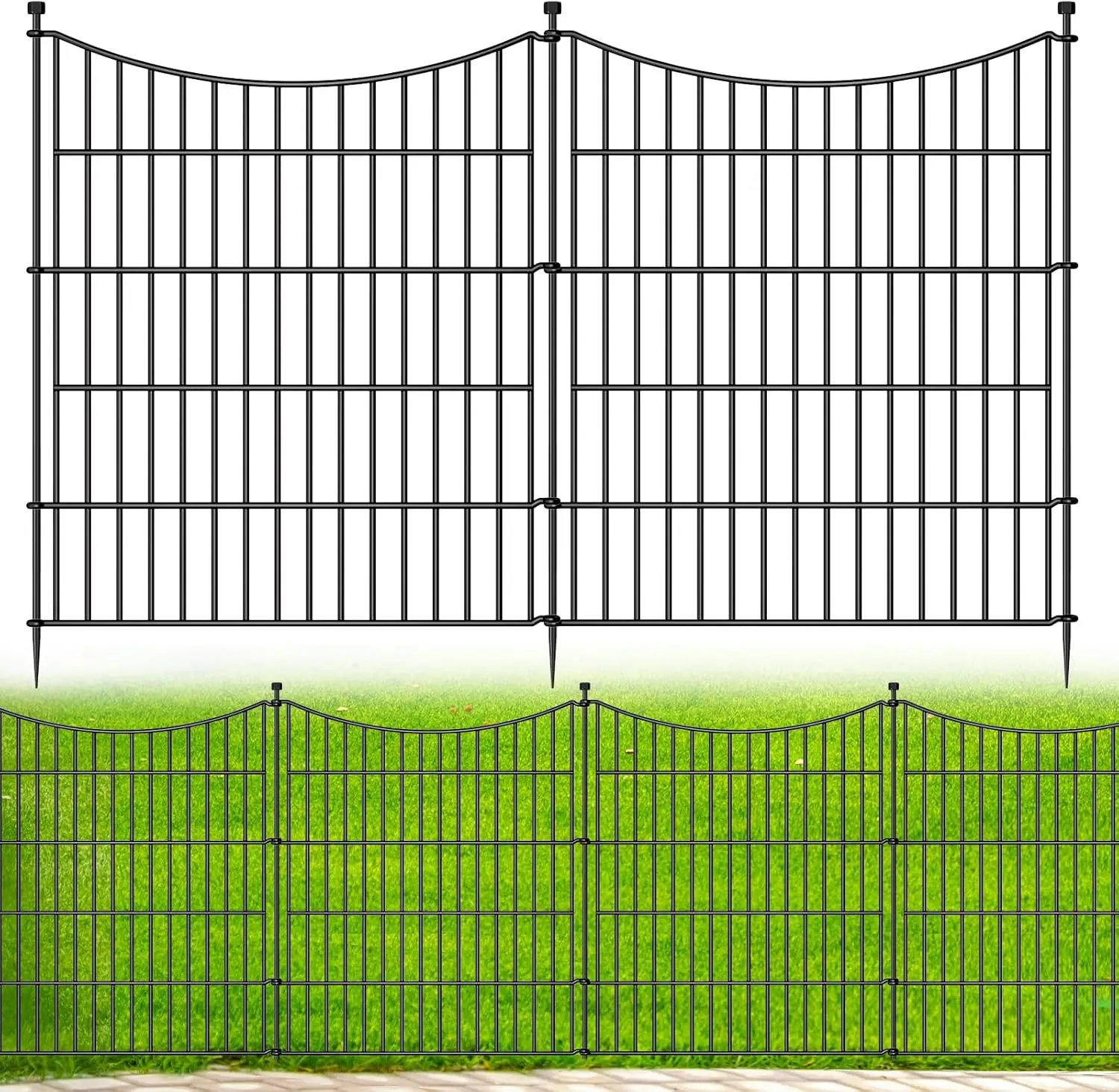 

10-Panel No-Dig Dog Fence, 32in H x 23.6ft L Rustproof Metal Garden Barrier
