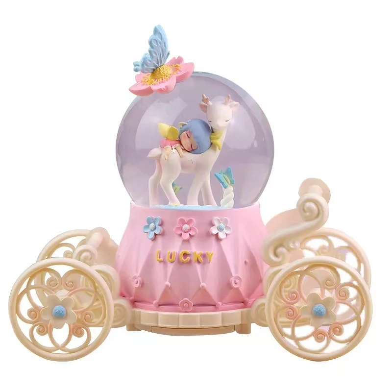 All The Way Flower Crystal Ball Music Box Music Box Rotating Snow To Send Boys and Girls Holiday Birthday Toys Gifts Angel Decor