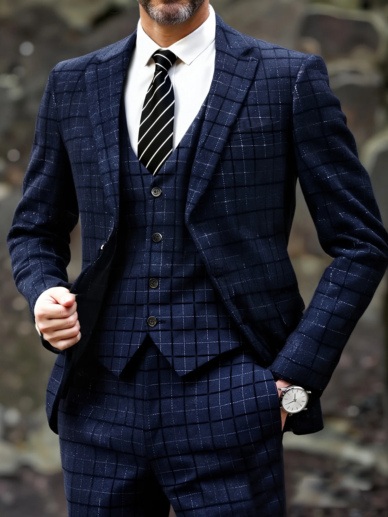 Men's High-end Three-piece Suit Set With Check Pattern, Suitable For Weddings, Casual Events, Banquets, Parties, And Holiday