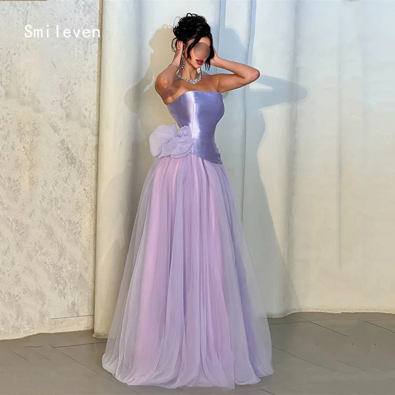 

Smileven Shining 3D Purple A LIne Prom Dress Sweetheart Party Gowns Bow Strapless Occassion Dress Customized 2026