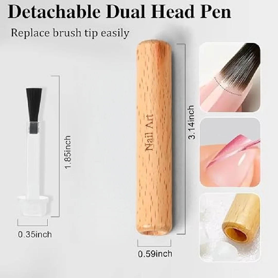 Professional Nail Art Brush Set with Detachable Wooden Grip Multi Functional Nail Polish Brushes-Nail Art Tools Nail Accessories