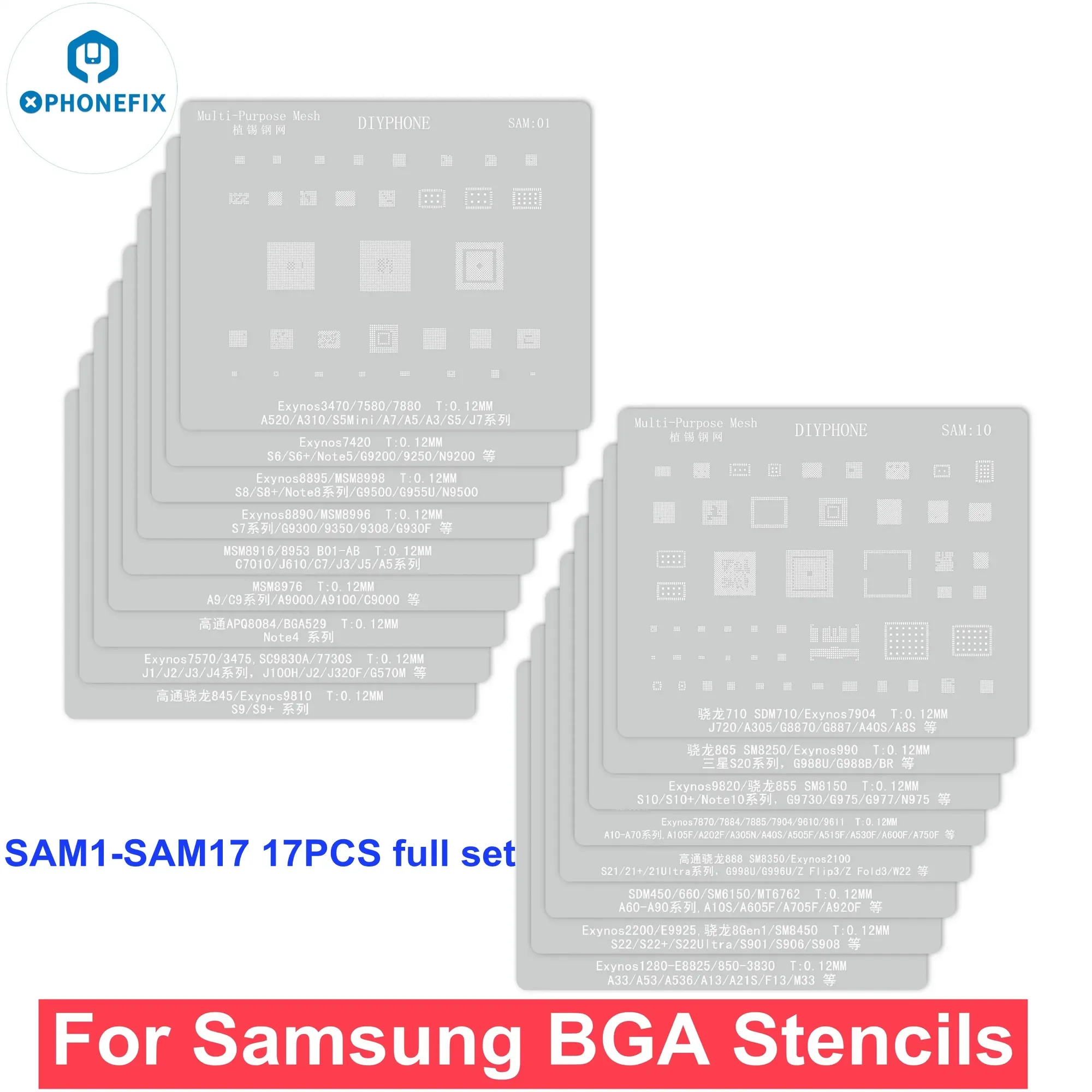 DIYPHONE BGA Reballing Stencil Kit สําหรับ iPhone/ Huawei/Samsung/ XIAOMI CPU ชิป IC เมนบอร์ดดีบุกปลูกบัดกรีเหล็กสุทธิ