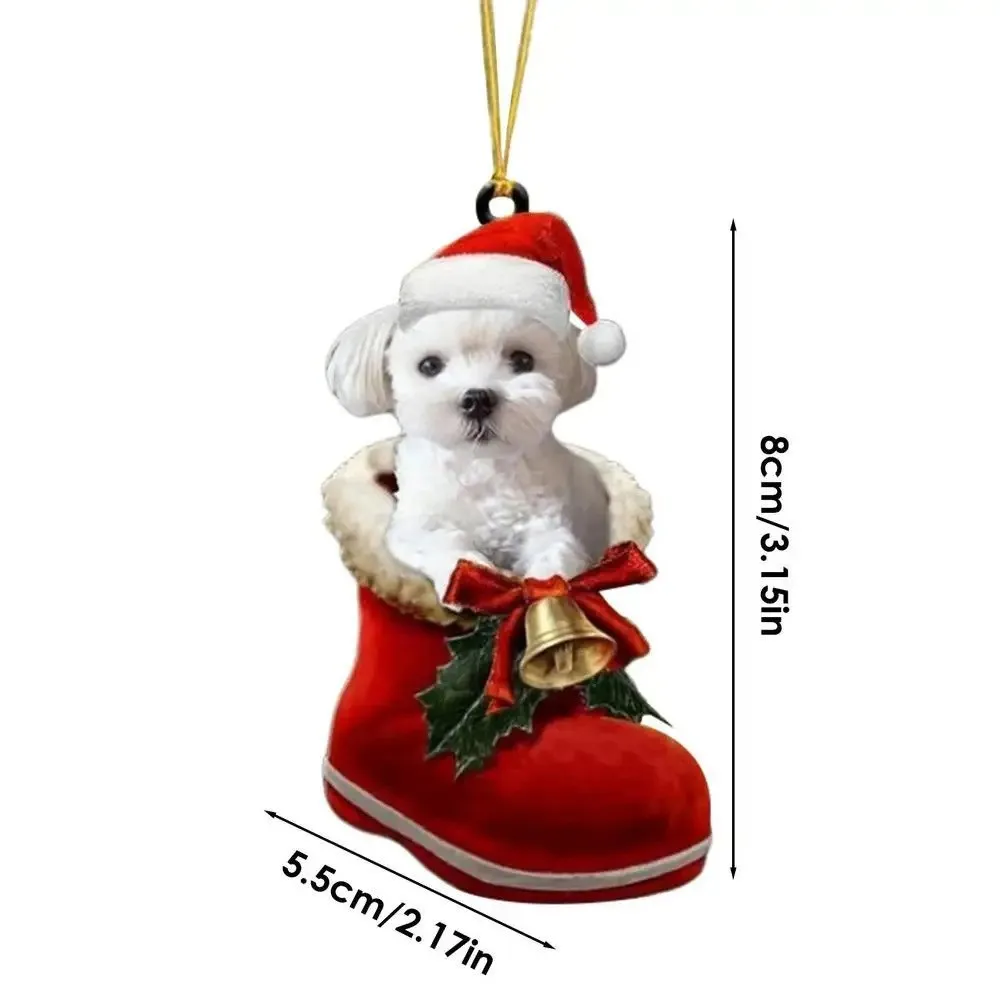 Christmas Tree Dog Ornament Acrylic Flat Printing Dog Hanging Pendant Decoration Supplies Car Decor Artificial Simulated Animals