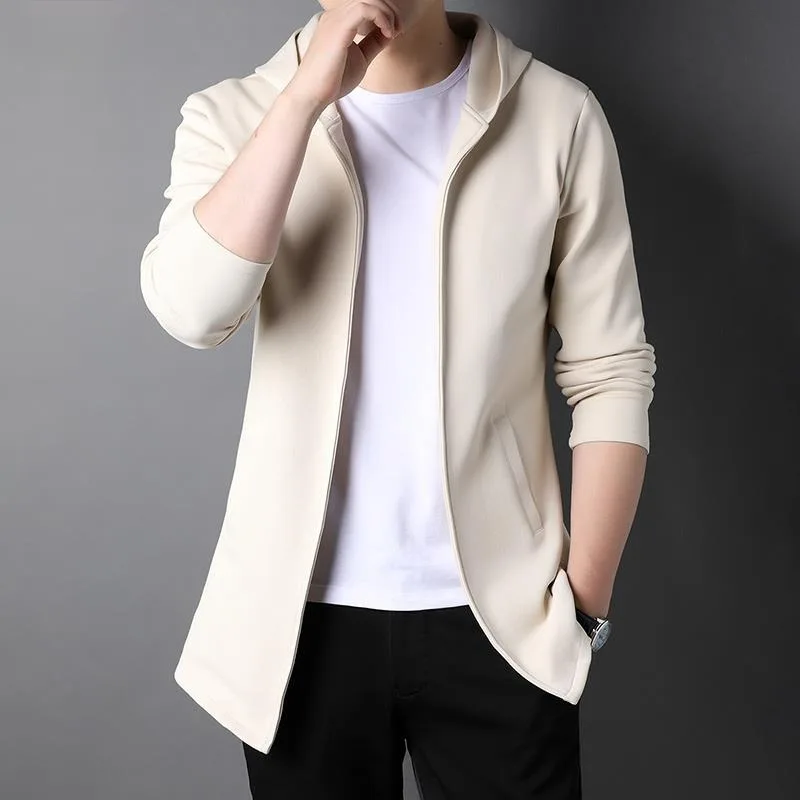 

High End New Brand Designer Casual Fashion Korean Style Zipper Jackets for Men Solid Color Hooded Clothes