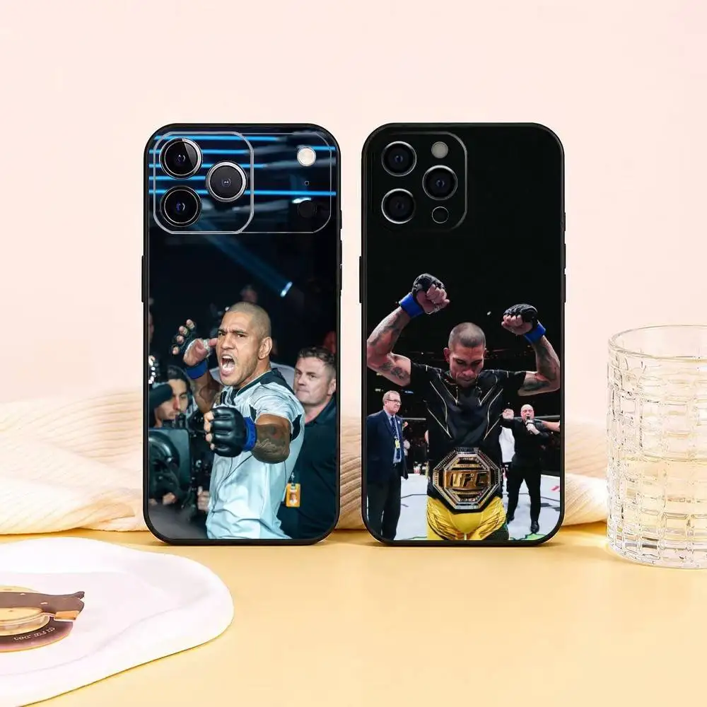 Capa de Silicone Macio Preta Fighter Alex Pereira Chama para iPhone 17, 16, 15, 14, 13, 12, 11 Plus, Pro Max, XS