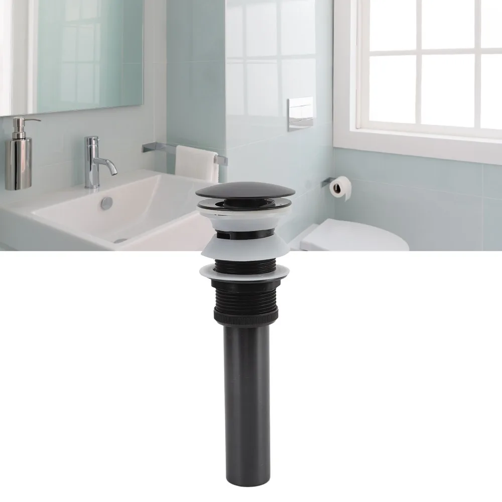 With Overflow Hole Drain Stopper Push Bounce Matte Black Basin Sink Drainer Push Button Mechanism Odor Resistant