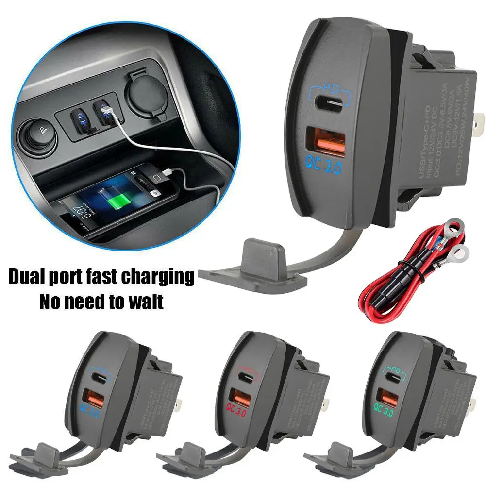 DaierTek USB Rocker Switch 12V Waterproof PD & QC 3.0 Dual Ports Outlet USB Charger Socket for Car UTV RZR RV Truck Marine J5E3