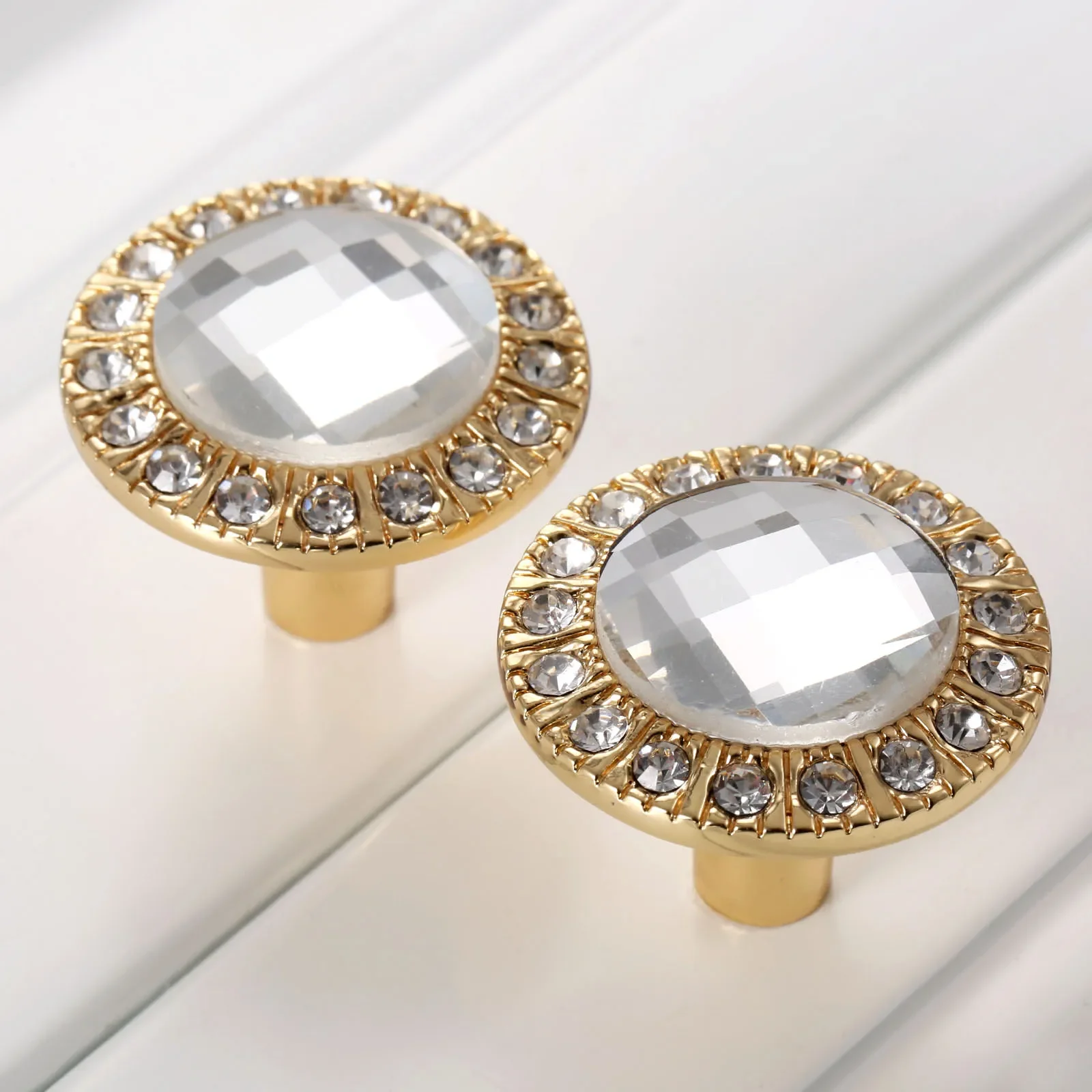 31mm Zinc Alloy Glass Crystal Rhinestone Furniture Knob Drawer Cupboard Cabinet Door Dresser Pulls Handle Wardrobe Handles Knobs