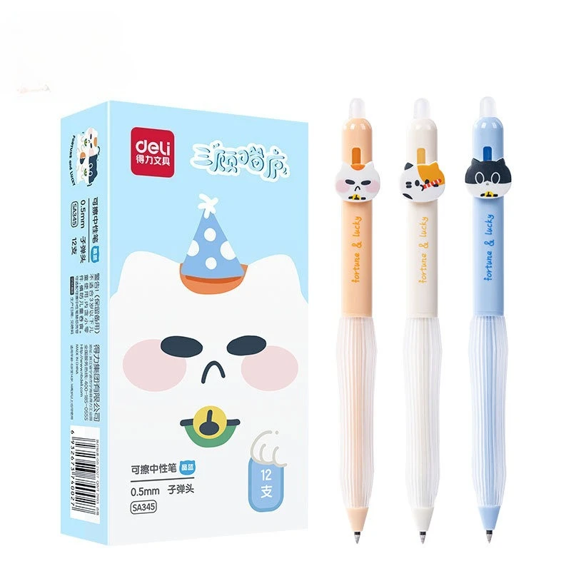

36 шт., стираемые ручки Kawaii Cat, милые вещи, милые школьные канцелярские принадлежности, офисные аксессуары для кошек, стираемая гелевая ручка с котенком, ручки с синими чернилами
