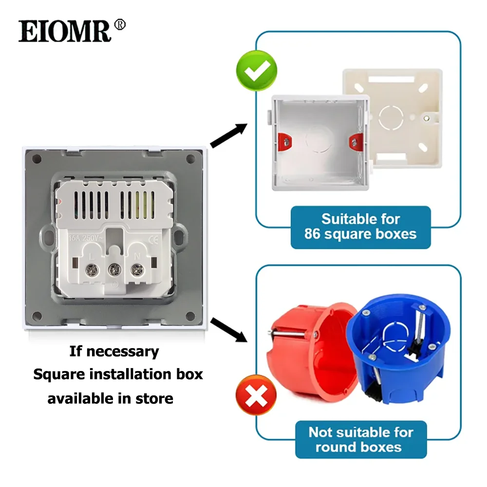 EIOMR Type-C Interface Outlet 86*86mm PC Panel Wall EU Russia Spain French Socket With USB Charge Port 5V 2A White Black Socket