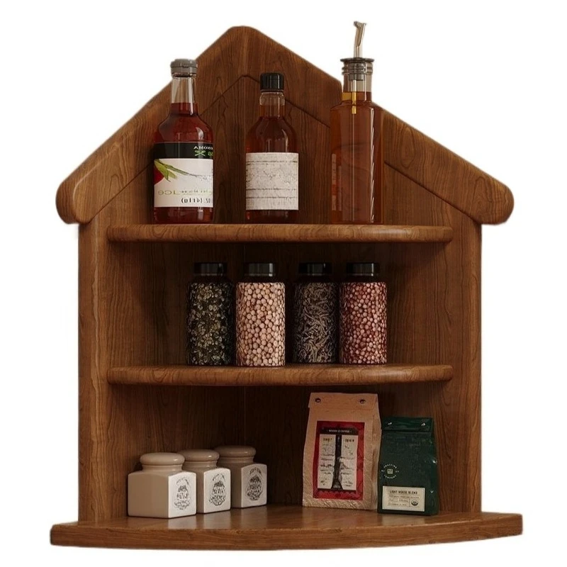 Desktop corner storage rack, coffee corner all solid wood placement rack against the wall cup storage