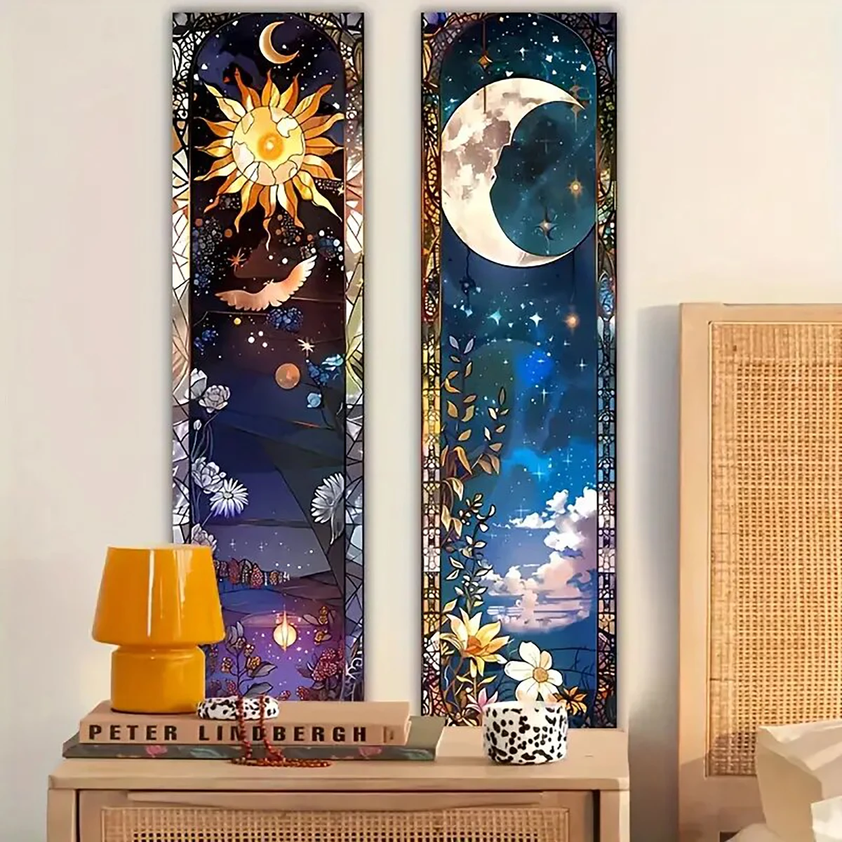 40x150cm Floral Plants Chart Vertical Tapestry Sun Moon Wall Hanging Reference Illustrative Botanical Art Flowers Home Decor