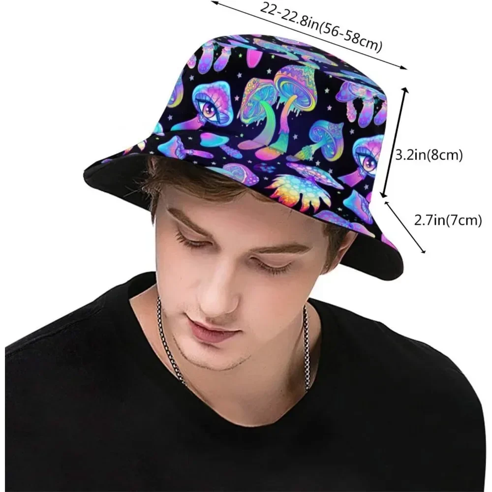 Hallucinogenic Trippy Mushroom Fisherman Cap Hip Hop Gorras Summer Unisex Printing Bucket Hat Outdoor Beach Hiking Fishing Caps