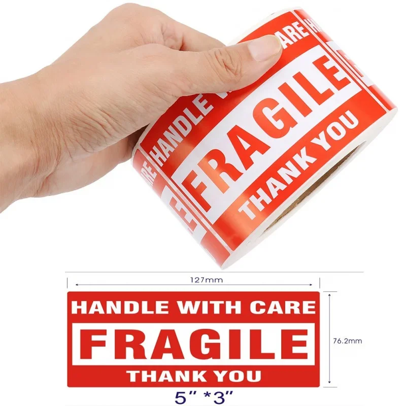 3 X 5 Fragile Handle with Care Warning Stickers and Packing - 500 Permanent Adhesive Labels Per Roll (20 Rolls)