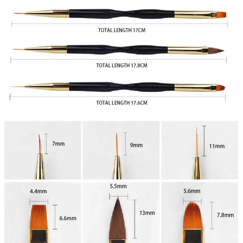 Juego de pinceles para delineador de uñas a rayas francesas, bolígrafo de dibujo de línea ultrafino, pinceles de pintura de Gel UV de doble extremo, herramientas de manicura