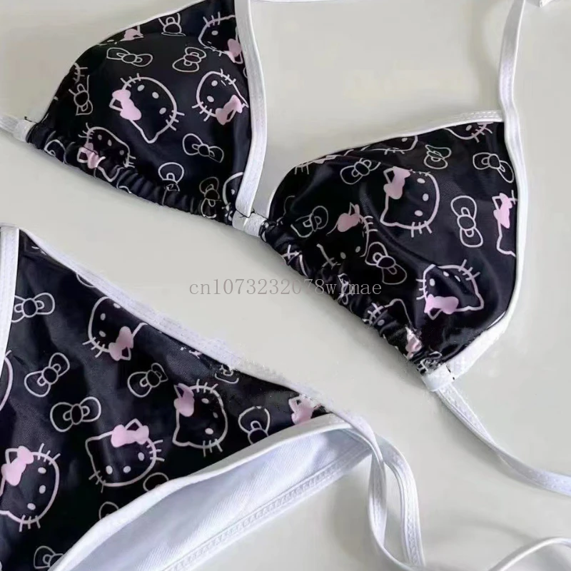 Sanrio Hello Kitty Bikini Set Cute Cartoon Y2k Anime Summer Beach Strappy Panties Sexy  Women Swimwear Underwear Kuromi Swimsuit