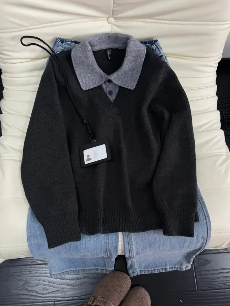 

Американский стильный вязаный свитер-двойка для мужчин: осенне-зимний, уютный, высококачественный, модный брендовый свитер-пуловер для пар