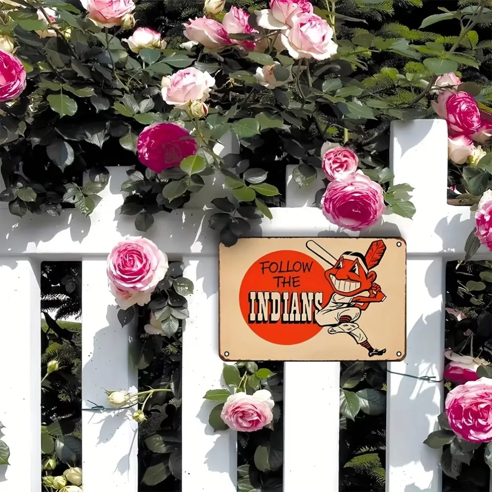 

Картина из железного листа для домашнего декора, винтажная жестяная вывеска в стиле бейсбольных индейцев — дизайн «Follow the Indians» — идеально подходит для бара, гостиной и Mo