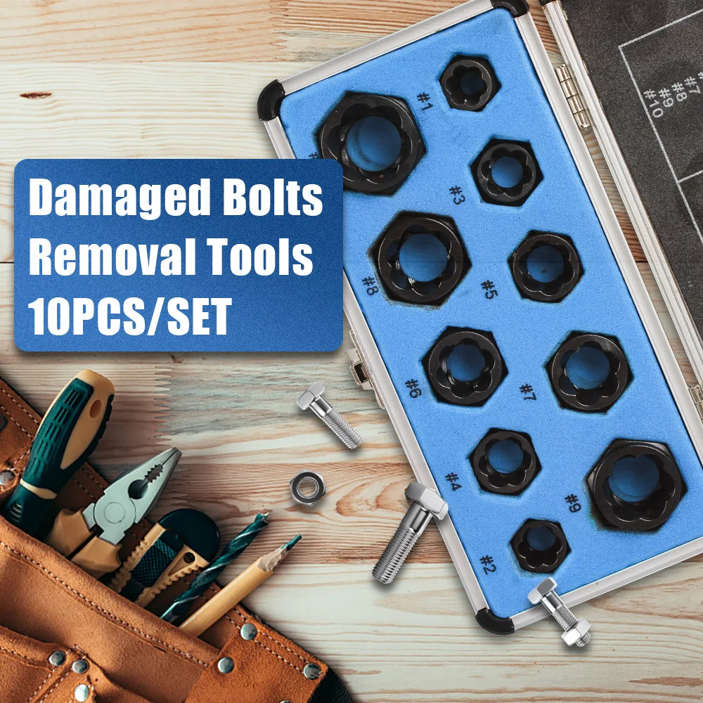 Damaged Screw Extractor 10pcs/Set Hand Tools Kit Bolt Nut Removal Socket Tool Car Tool Kit Bolt Nut Remover