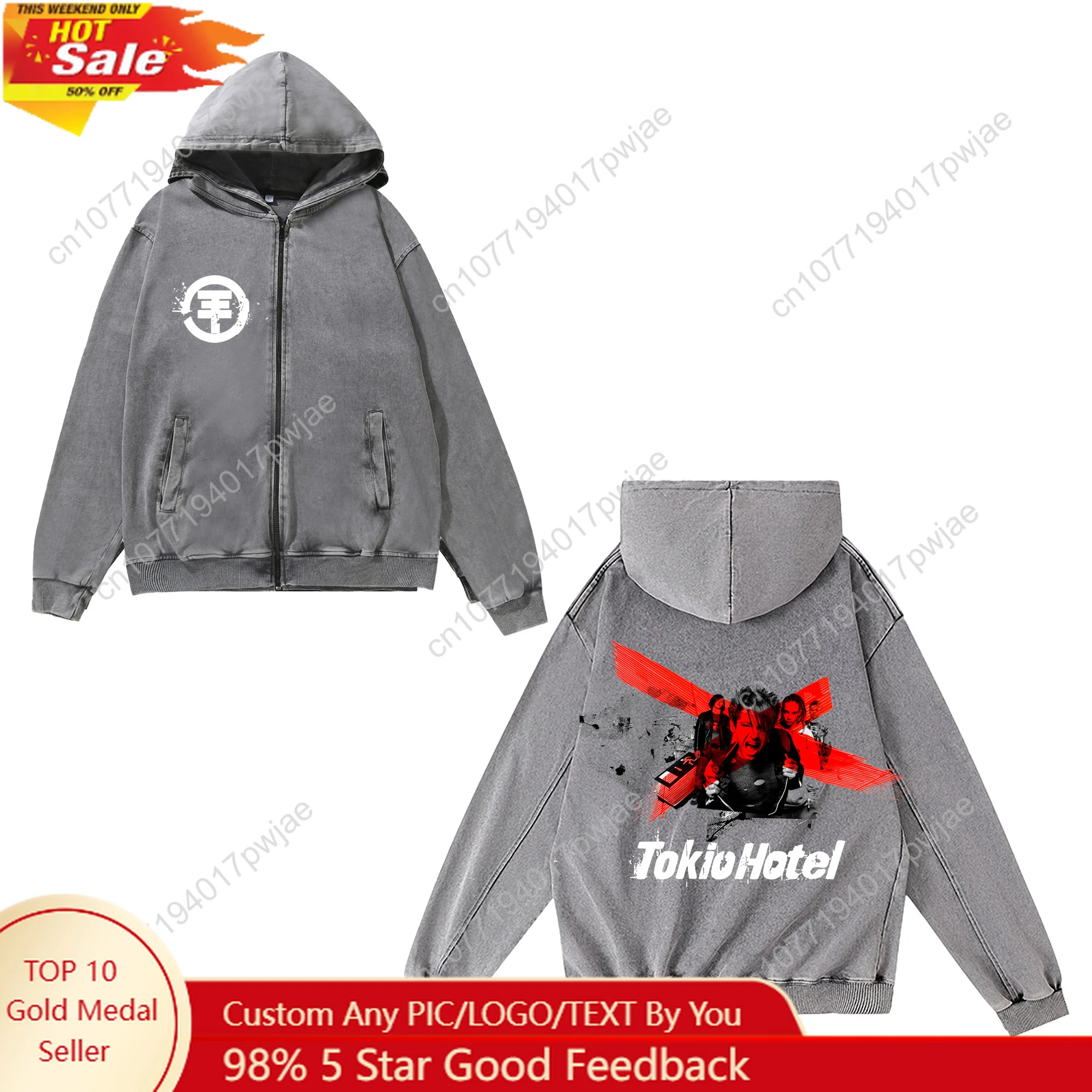 

Tokio Hotel Rock Band Zipper Sweatshirt Man Woman Vintage Hoodies Sweat Shirt With Pocket Full Zip Customized Jacket Tops