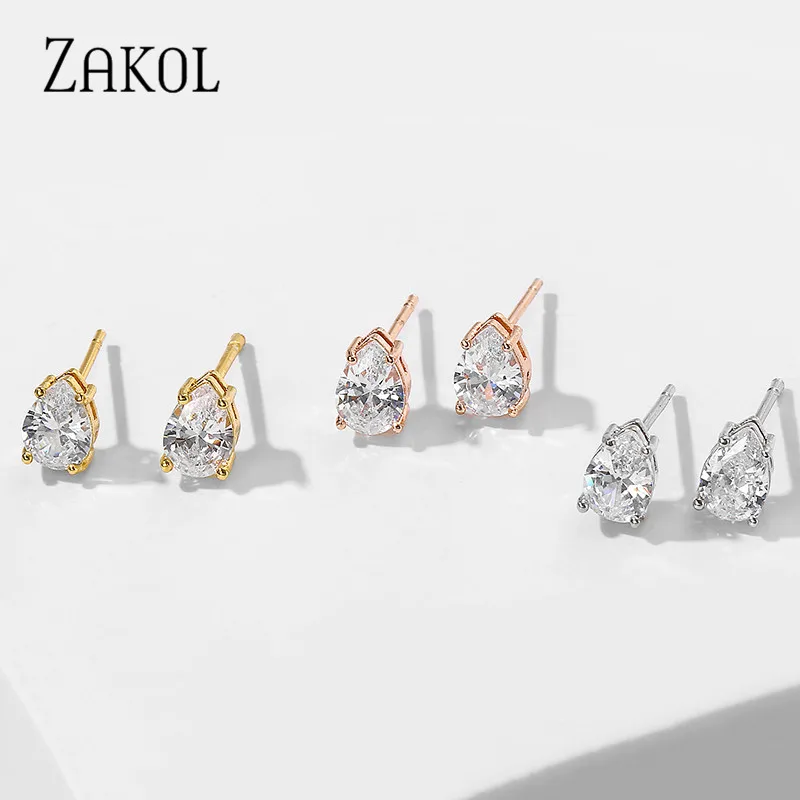 ZAKOL Fashion Water Drop Zircon Stud Earrings White Color Statement Earring for Woman Girls Jewelry Accessories Gift FSEP2546