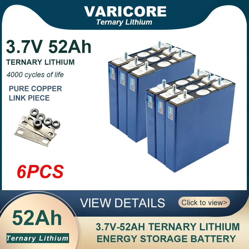 6pcs 3.7V/4.2V 52Ah battery Ternary lithium 52000mAh for 12V Electric bicycle Motorcycle Car motor batteries modification Stud