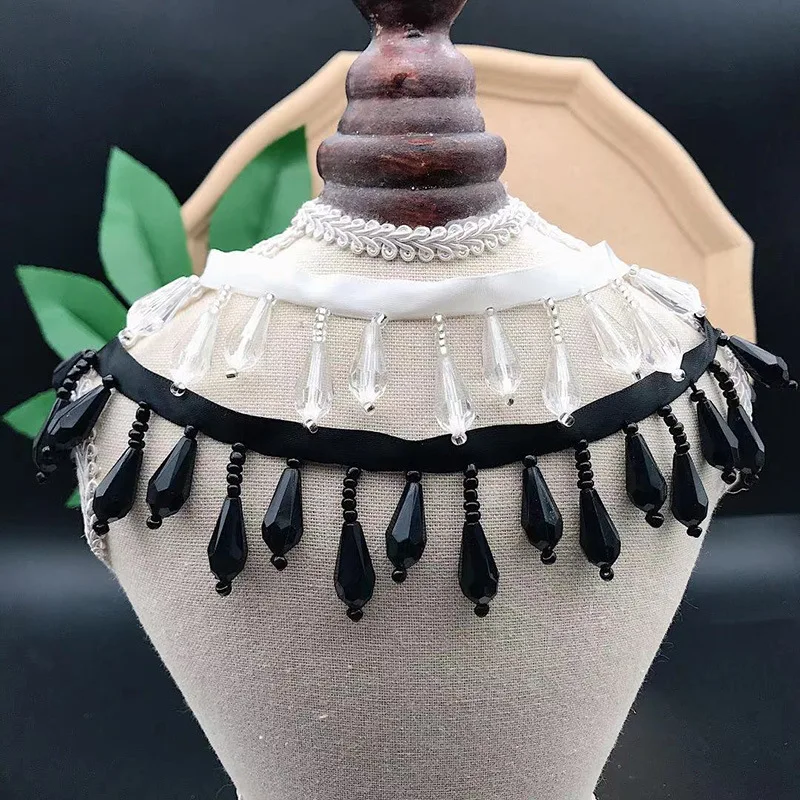 50cm Black White Fringed Trim Drop Crystal Tassle Beaded Lace Ribbon Sewing Dance Clothing Edge Curtain Headwear Pendant Tassels