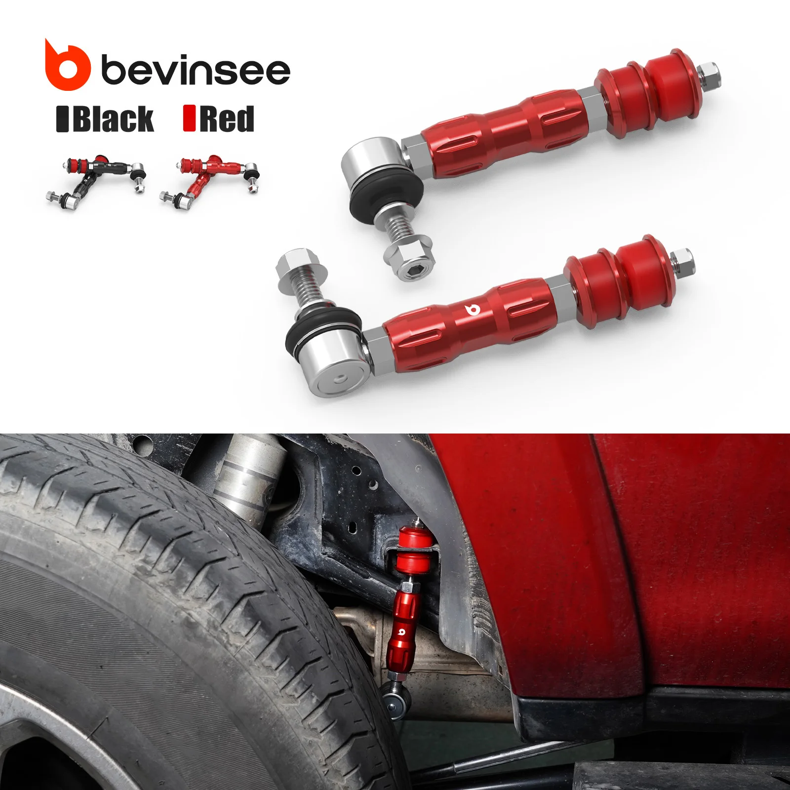 

BEVINSEE Aluminium Adjustable Rear Sway Bar Link Kit (137.5-180mm) for Toyota FJ Cruiser/4Runner, Replace for 48830-60030