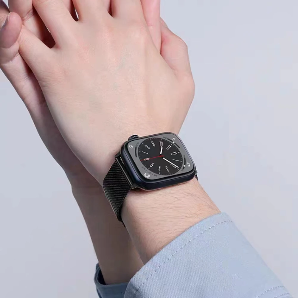 Bracelete de Metal para Apple Watch, Ultra 49mm, 10, 46mm, 42mm, 9, 8, 7, 45mm, 41mm, Fivela Borboleta, Faixa Respirável para iWatch 6, 5, SE, 44 milímetros, 40 milímetros