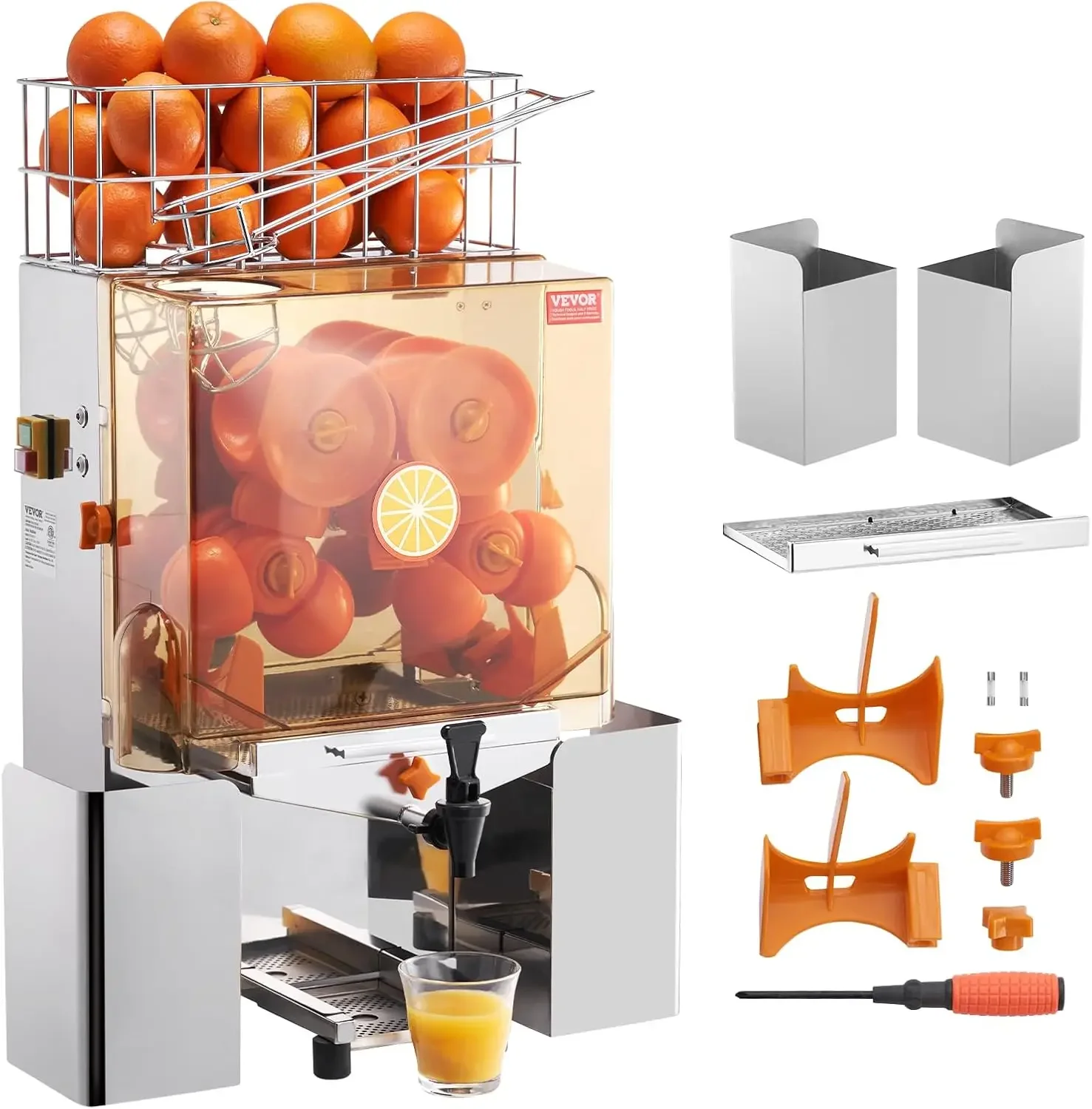 

Commercial Orange Juicer Machine, 120W Automatic Juice Extractor with Water Tap, Stainless Steel Orange Squeezer