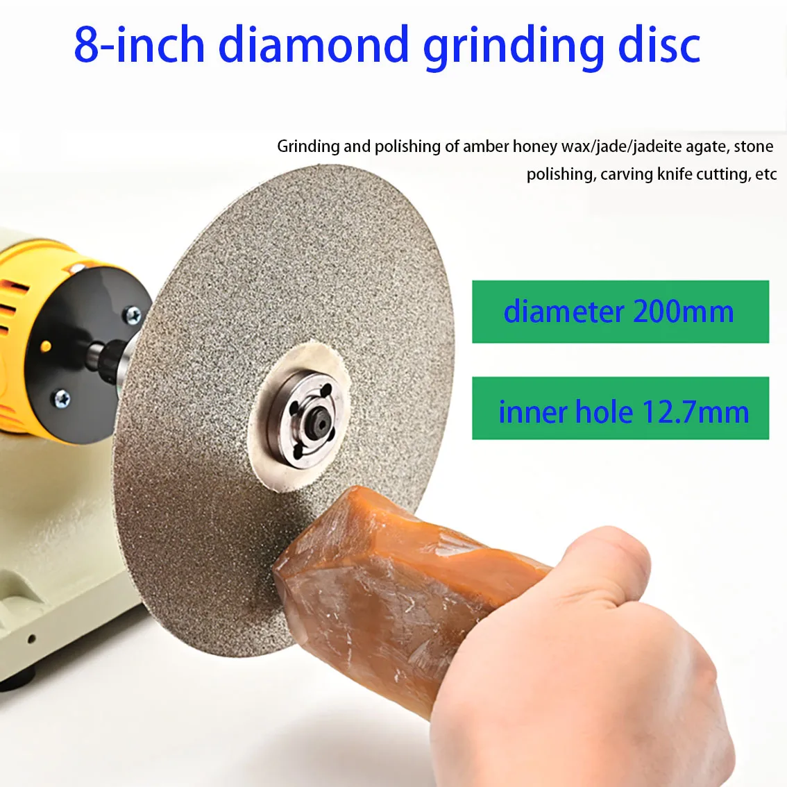 1PCS 8-inch Diamond Jadeite Ring Surface Grinding Disc Jade Grinding Disc Polishing Diamond Sand Grinding Disc Inner Hole 12.7mm