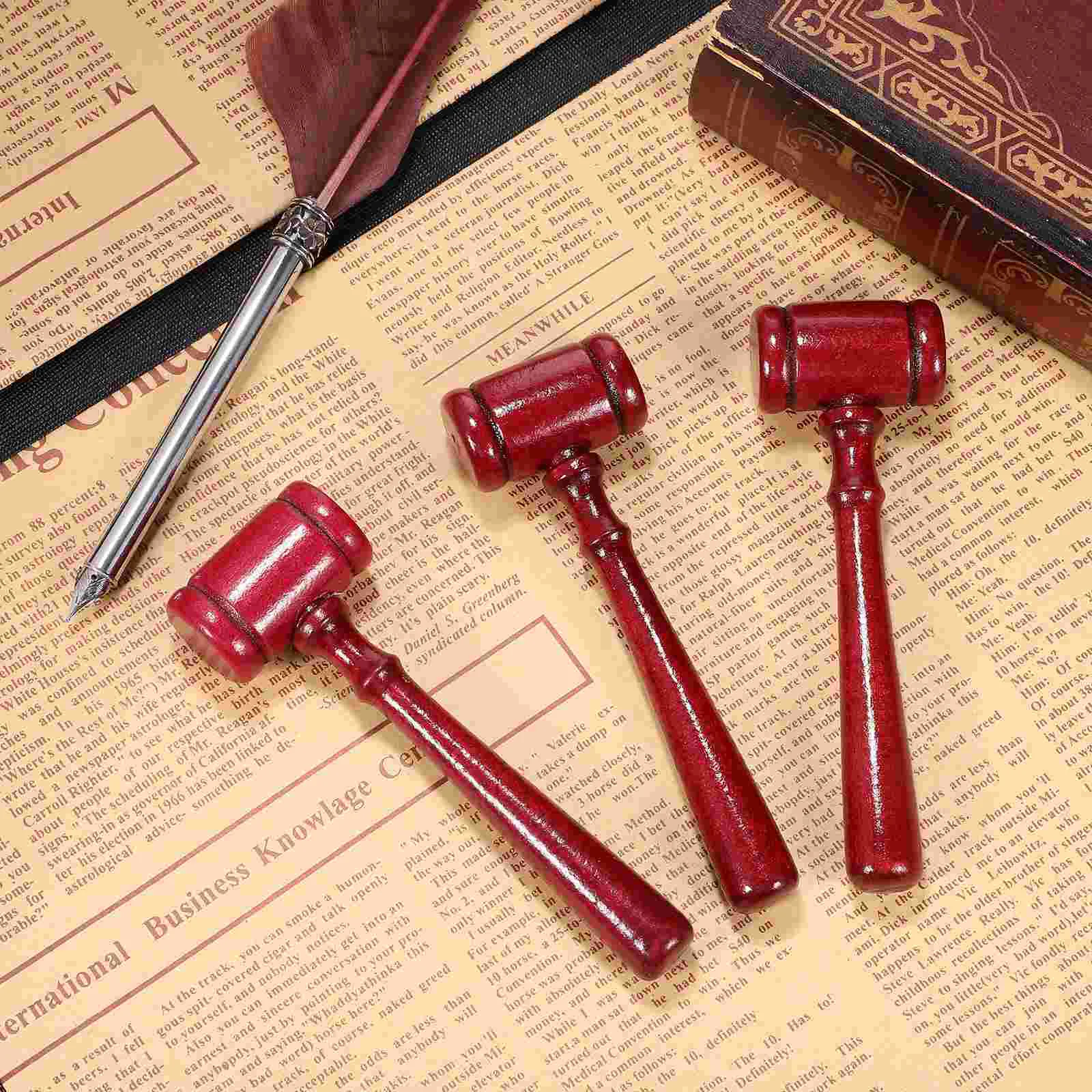 3 ชิ้น Prop ผู้พิพากษาค้อนเครื่องใช้ในบ้าน Mini ไม้ Gavel Props เด็กวัยหัดเดิน