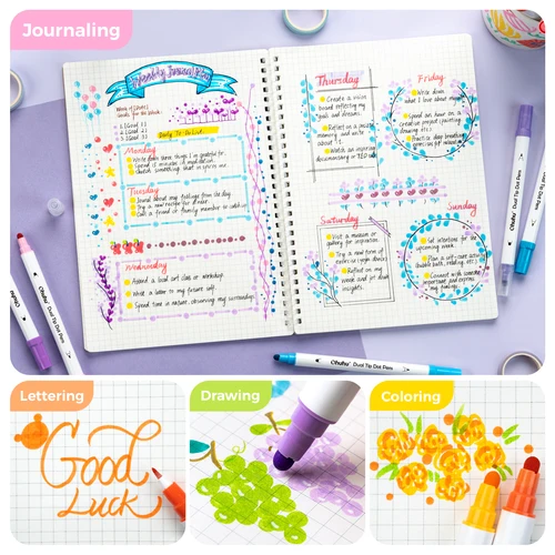 Imagen 2 del producto Rotuladores de puntos Ohuhu, rotuladores de puntos de 24 colores, punta doble, bolígrafos de puntos de colores regulares metálicos a base de agua para diario, colorear DIY