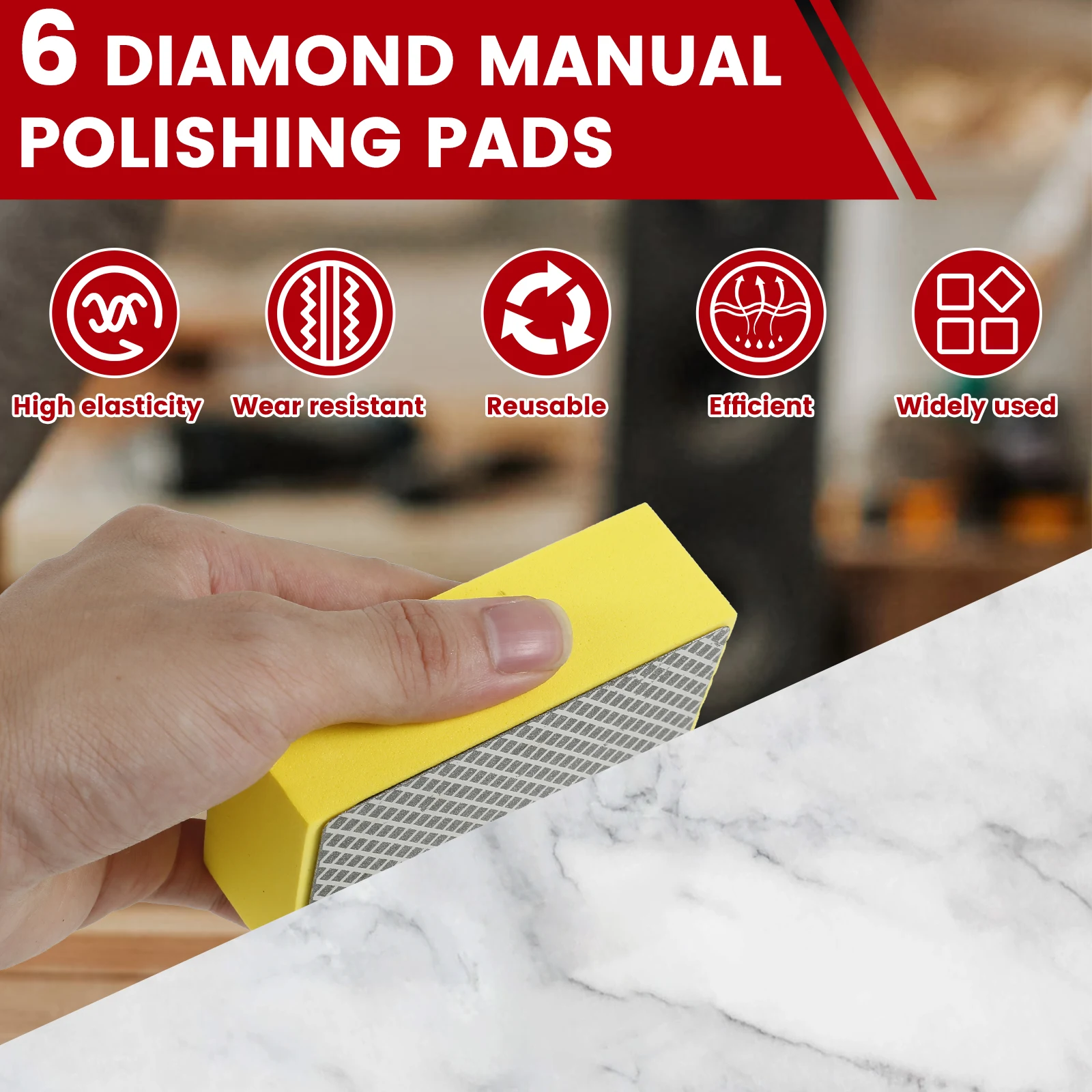 6Pcs Diamond Hand Polishing Pads Set 60/120/240/320/600/1000 Grit Wet Dry Diamond Sanding Block Sponge Backing Reusable Sanding