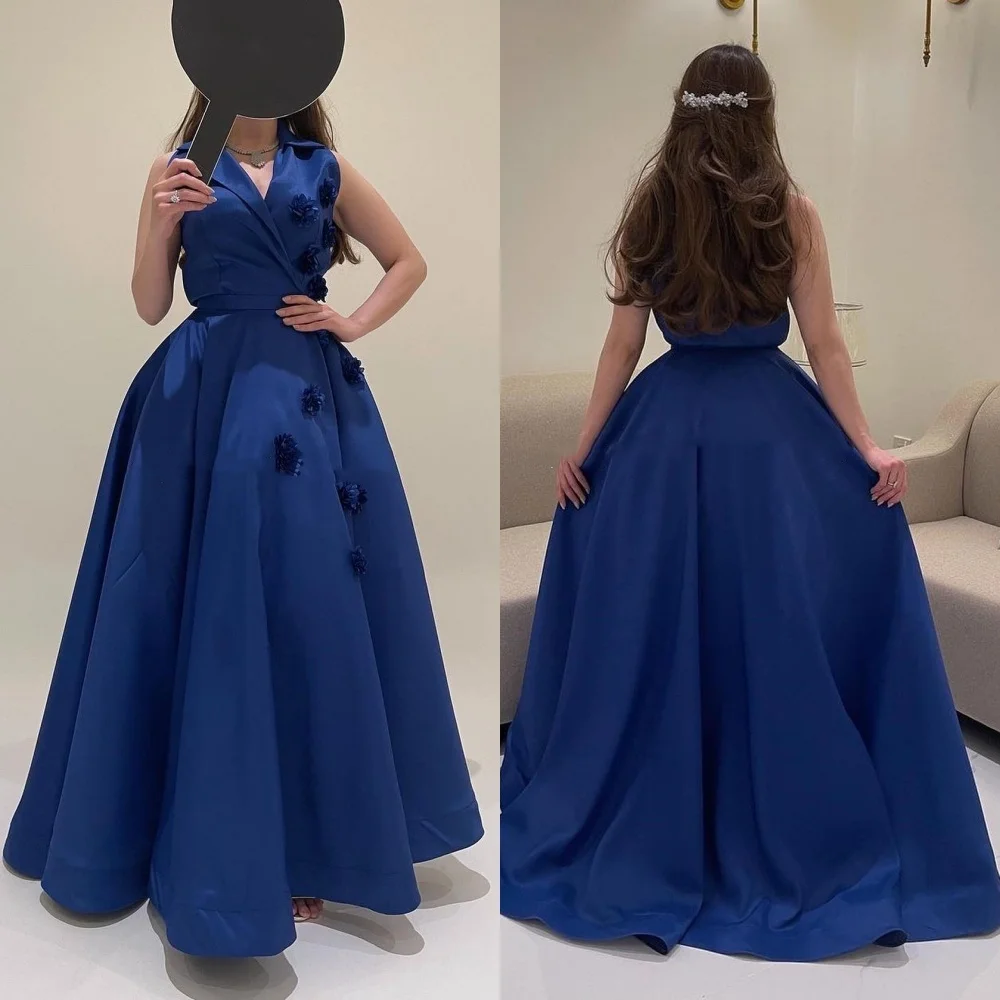 

Jiayigong High Quality Exquisite Satin Flower Draped Formal Evening A-line V-neck Bespoke Occasion Gown Long DressesEvening