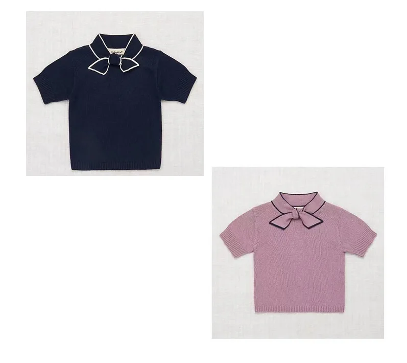 

Jenny&Dave Popular spring/summer 2023 series The same Organic cotton knitted bow tie blouse for boys and girls