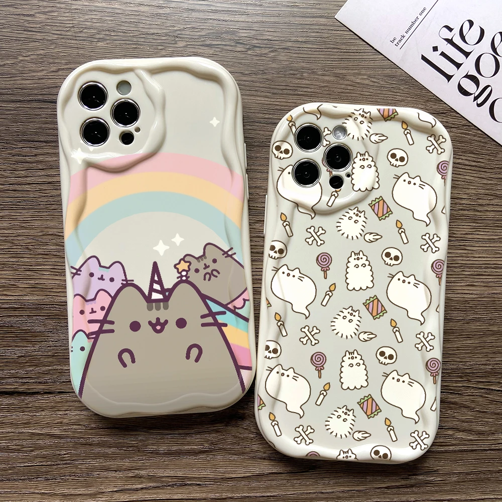 Cute Pusheens Cat Phone Case for Xiaomi Redmi Note 13 12 12S 11 11S 10 9 8 Pro Plus A3 13C 12C 10C 9C 4G 5G 3D Creamy Wave Cover