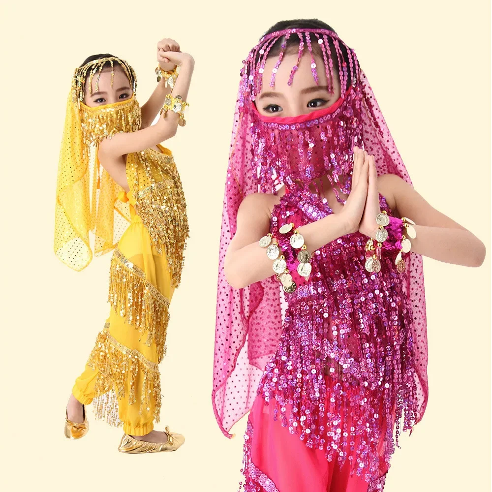 

Tassel Sequin Girls Belly Dance Costume Children National Dancing Kids Indian Dance Costume for Performance Bellywood Dance Wear