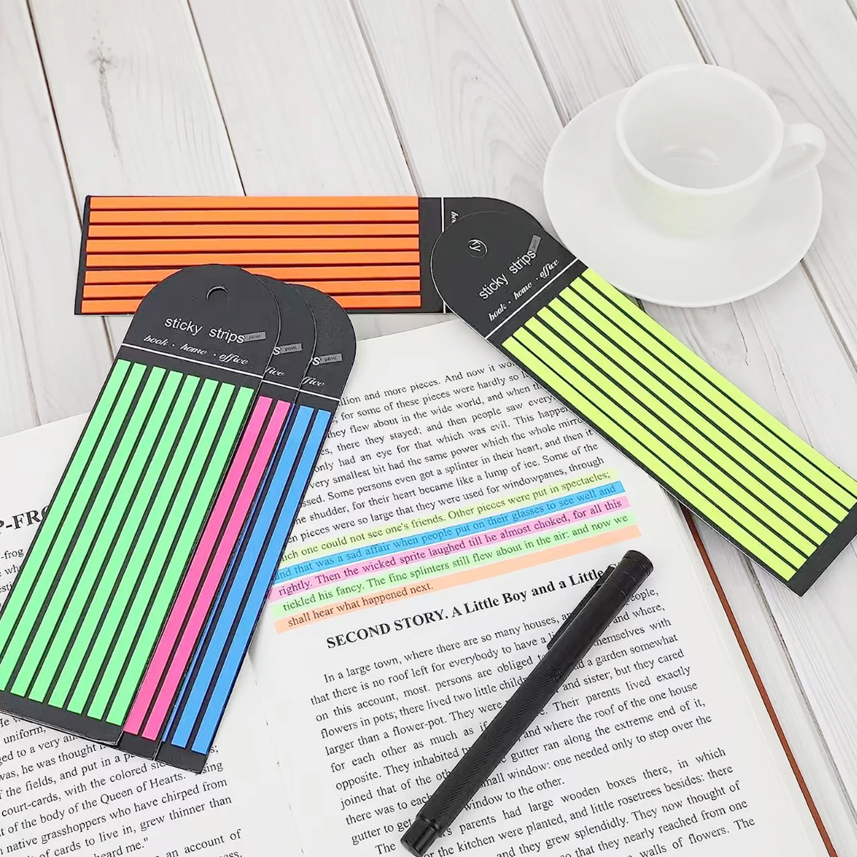 9 Packungen fluoreszierende Leseführerstreifen, transparente selbstklebende Textmarker, bunte Haftnotizen zum Lesen und Lernen – Detail 4