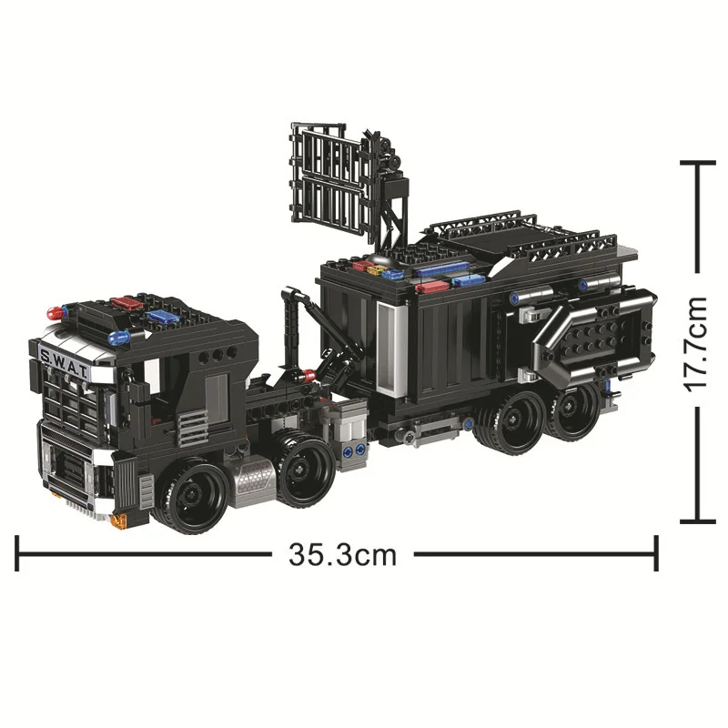 Stadt SWAT Team Militarys Fahrzeug Lkw Spezielle Auto Polizei Hubschrauber Gefängnis Set Modell Buidling Kits Mobile Comman Station Schiff