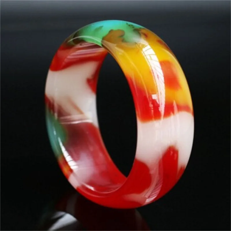 

Natural Xinjiang Hotan Jade Floating Flower Gobi Colorful Jade Widened Bracelet Women's Fashion Bracelet